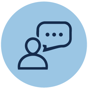Icon of a person with a speech bubble indicating communication or conversation