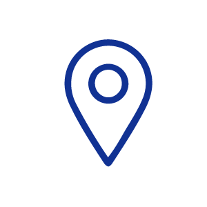 Blue map pin icon on a black background