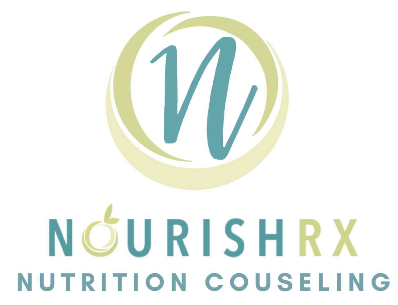 Nourish RX logo with stylized 'N' inside a circular brushstroke and the words 'Nourish RX Nutrition Counseling' below.
