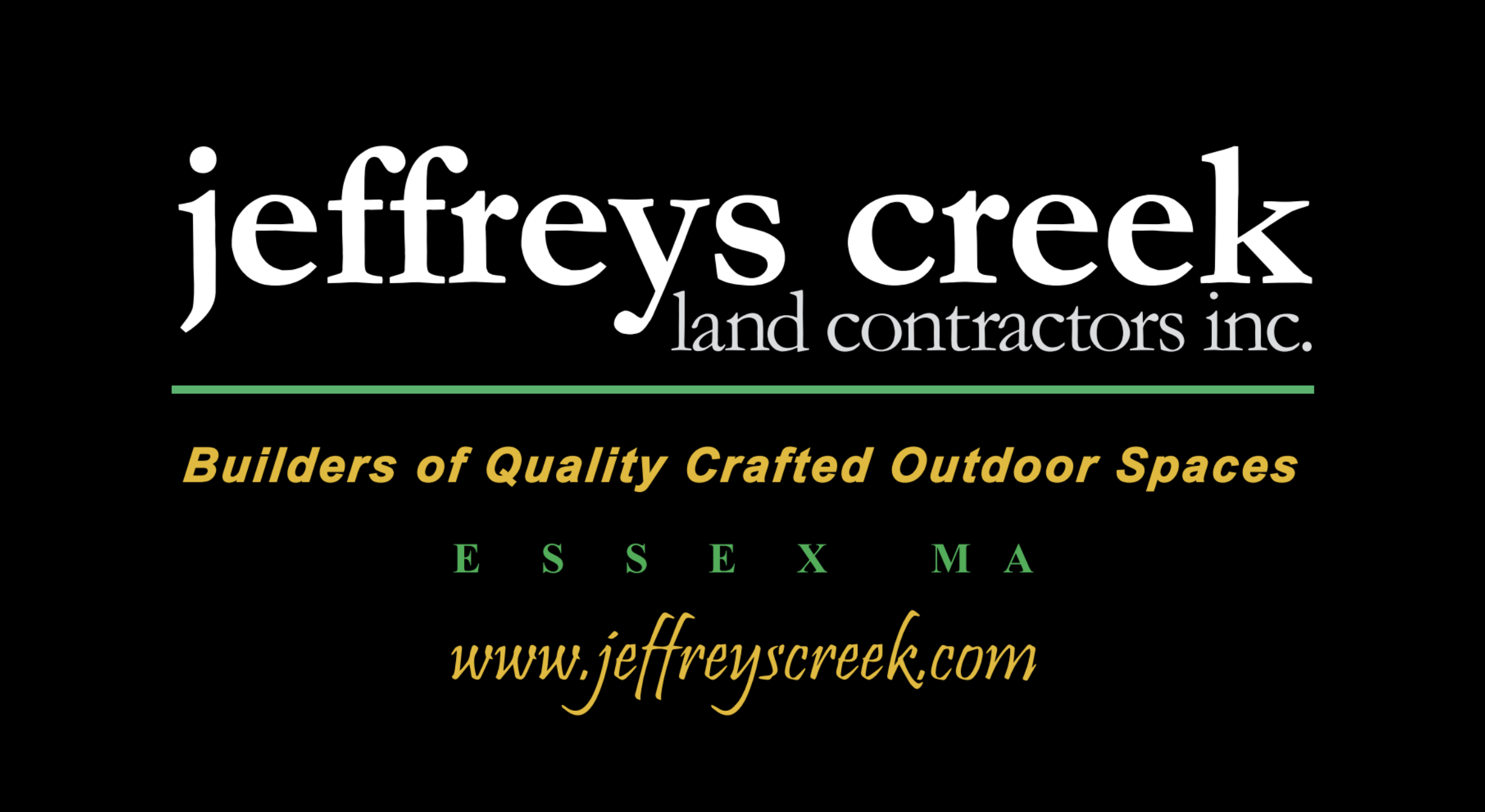 Logo for Jeffrey's Creek Land Contractors Inc. with the tagline 'Builders of Quality Crafted Outdoor Spaces' and website www.jeffreyscreek.com