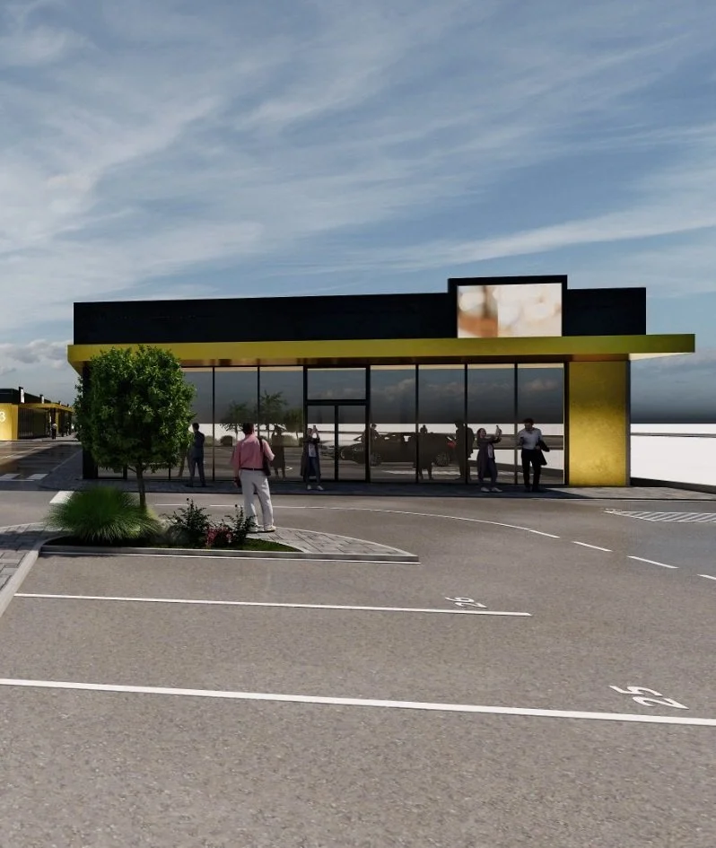 Intrarea principală într-un spațiu comercial premium din Bucovina Retail Gate.