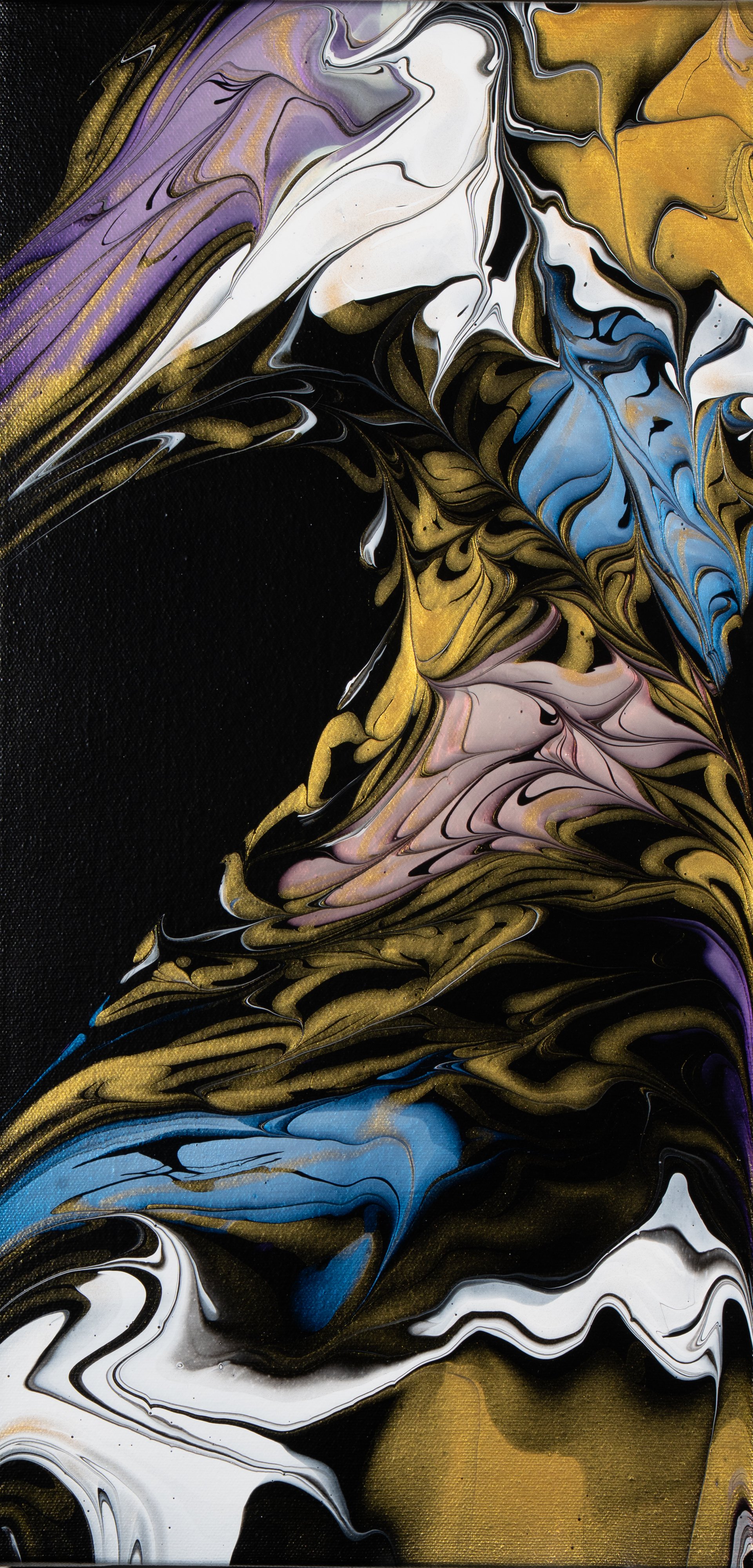 Elegant Abstract Canvas Art - 10x20 Black, Gold, and Vibrant Hues