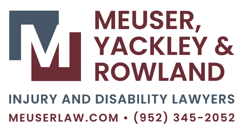 Logo for Meuser, Yackley, & Rowland Injury and Disability Lawyers, with their website and phone number