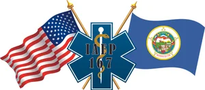American flag and Minnesota state flag with an EMS symbol and the text 'NAEP 197' in the center.