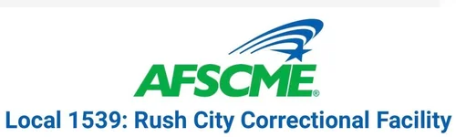 AFSCME Local 1539 Rush City Correctional Facility logo with blue and green text and symbol.