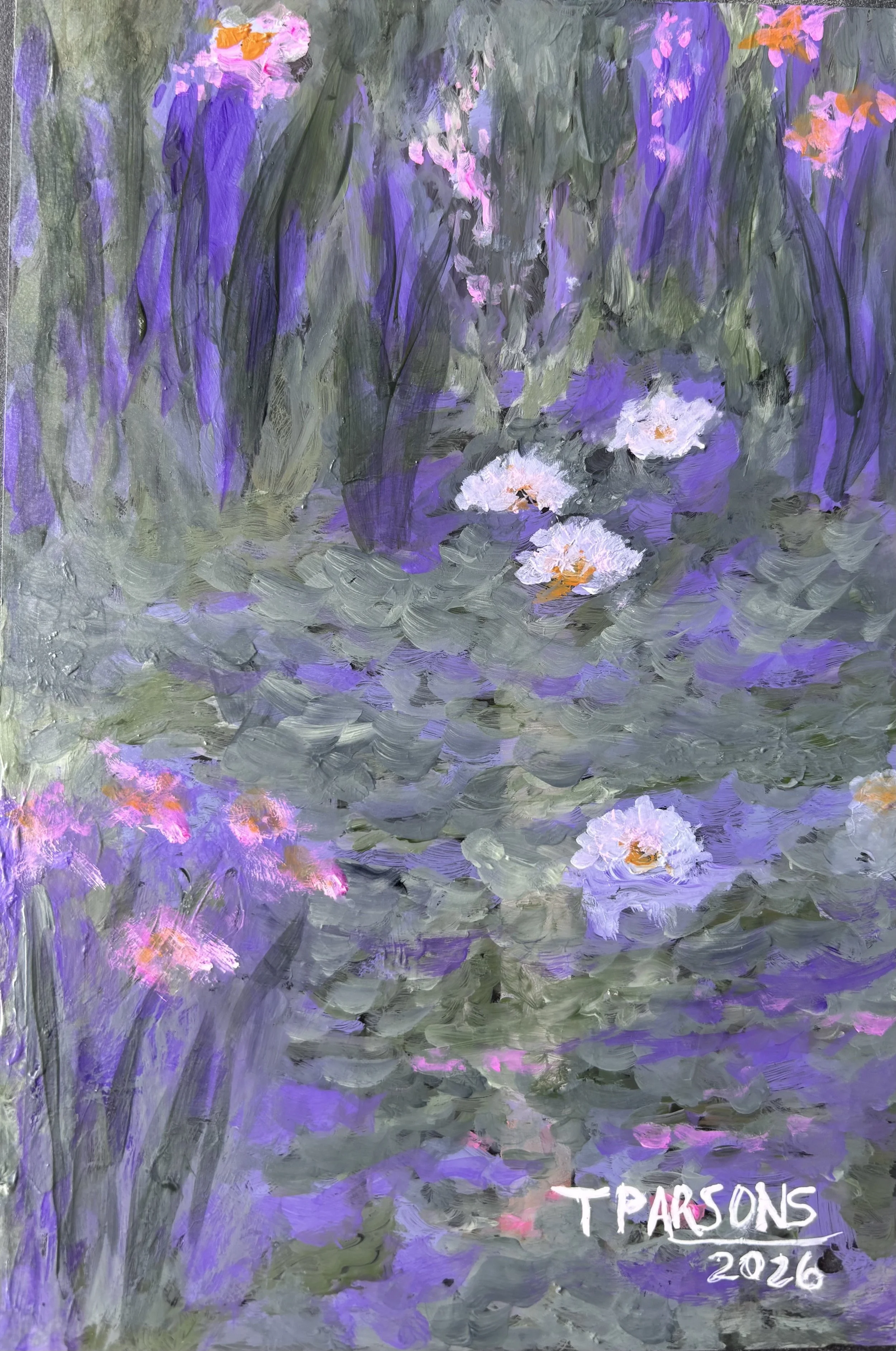 Title: Whispers on Glass  
6.5 x 8.5 inches (Framed)  
Acrylic on Glass

Whispers on Glass, part of my Painted on Glass — Whisper Series, was inspired by quiet, intimate moments of light and color that feel like a breath held in stillness. Painted di