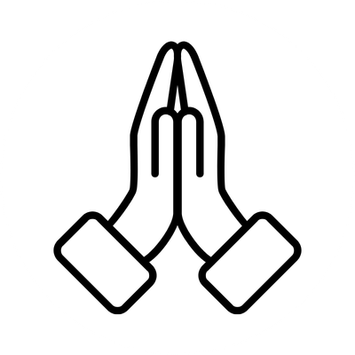 Outline of two hands pressed together in prayer.