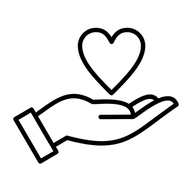A hand holding up a heart symbol.