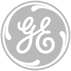 The General Electric (GE) logo, a stylized white 'GE' in cursive, inside a gray circle.