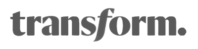 The word 'transform.' in black lowercase letters with a period, on a transparent background.