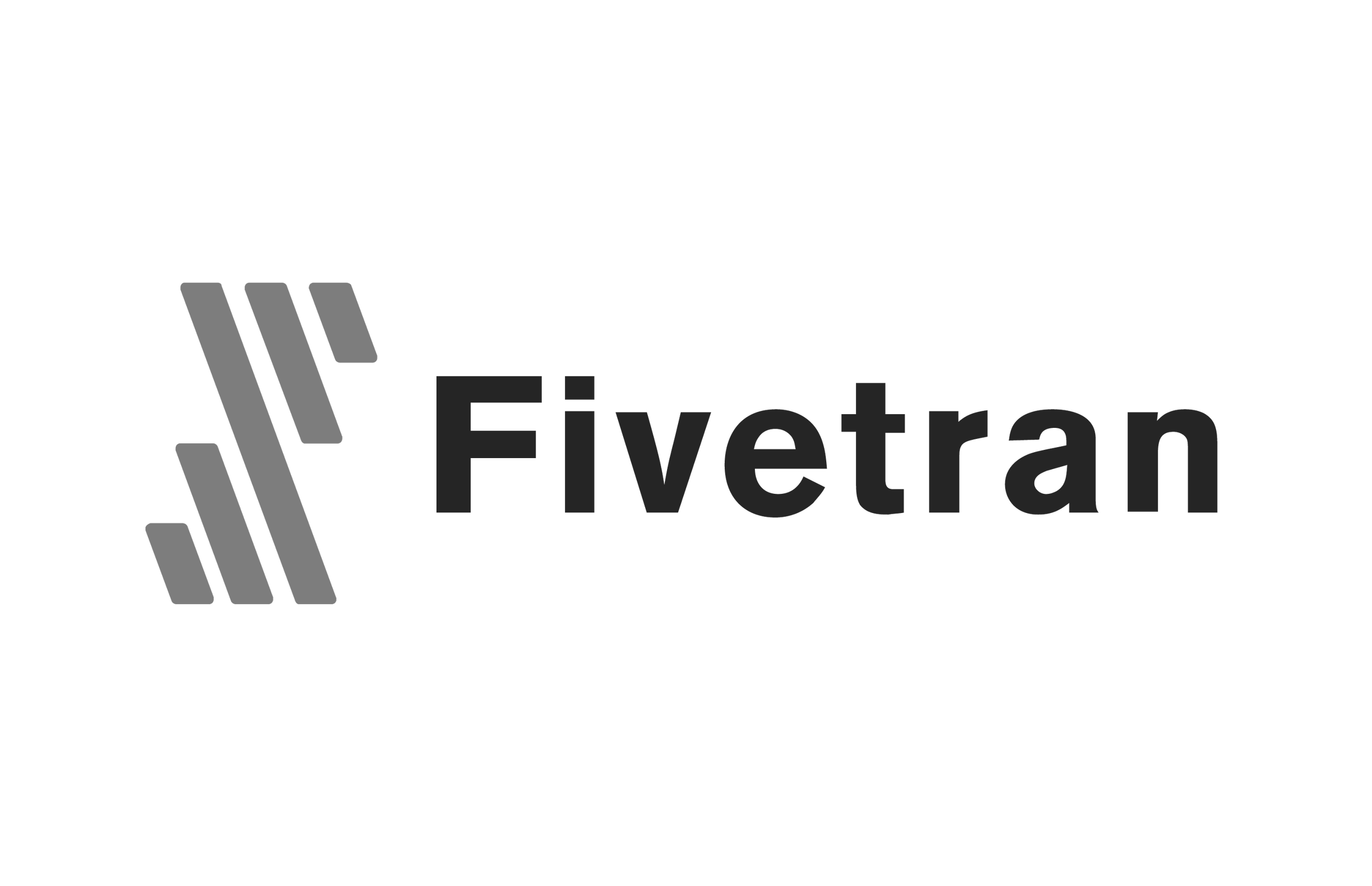 Logo with three slanted lines and the word "Fivetran" in black font.