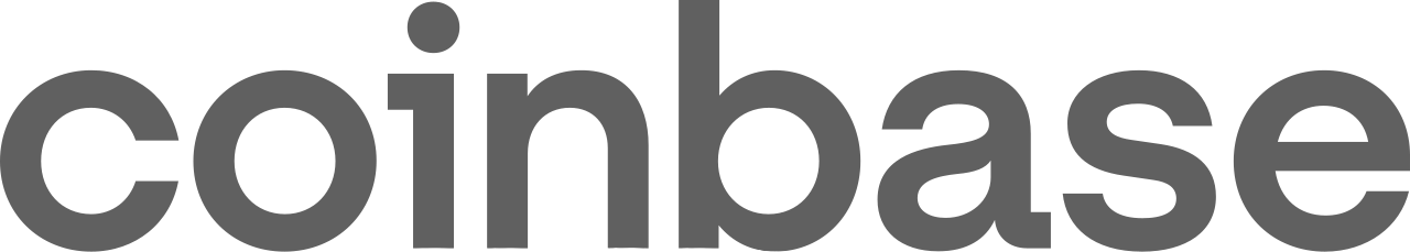 The Coinbase logo with large gray letters on a black background.