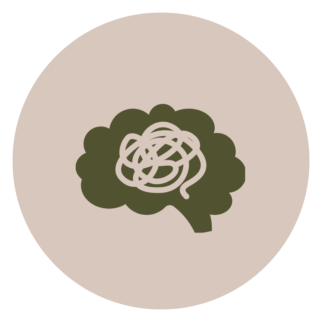 Illustration of a brain with tangled spaghetti noodles in the middle.
