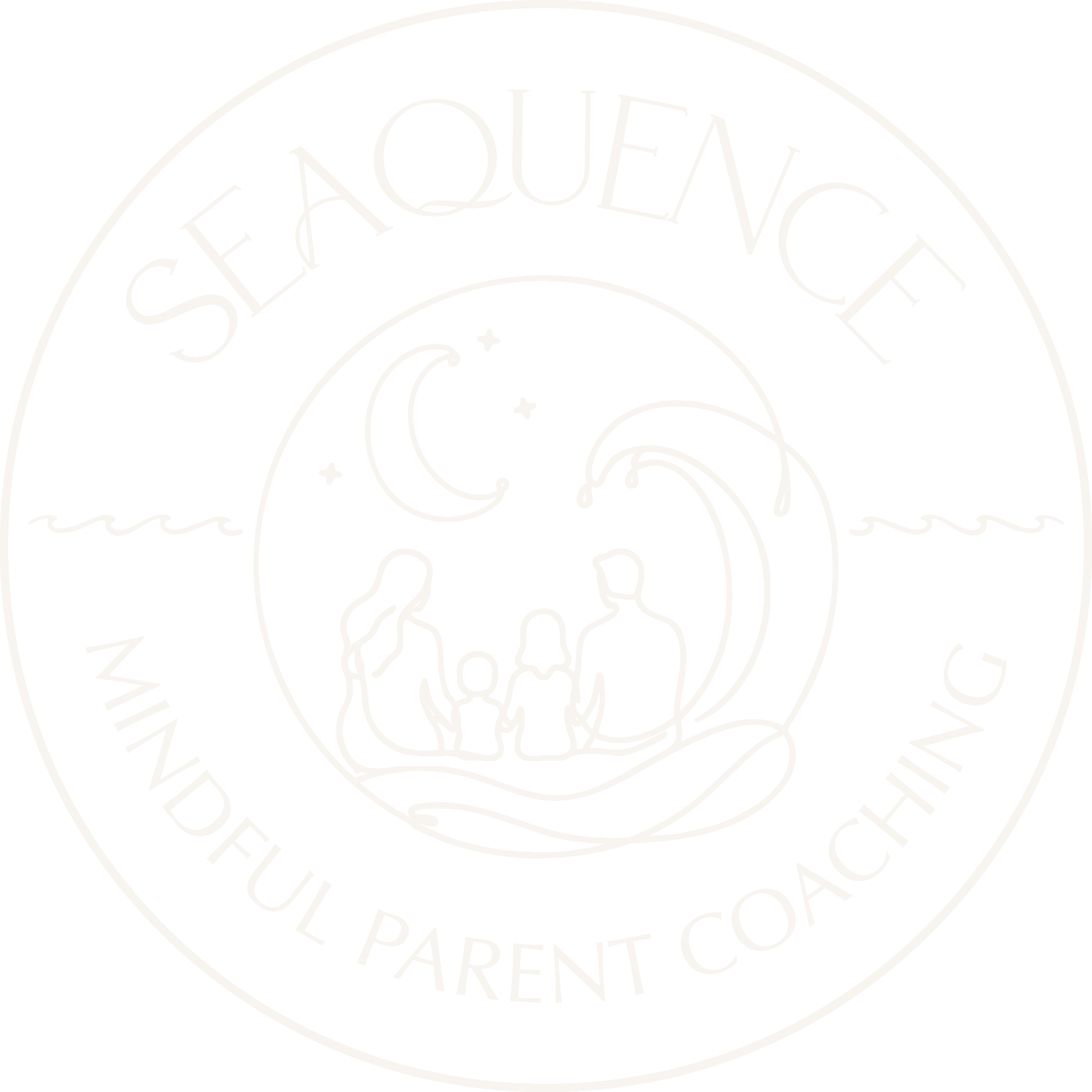 A circular logo with the words "Señor Queer" and "Parent Coach" around a skull illustration, on a black background.