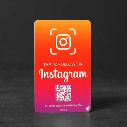 Instagram promotion card with a QR code and the text 'Tap to Follow on Instagram' on a dark background.