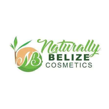 Logo for Naturally Belize Cosmetics featuring a stylized plant and the brand name in green and black text.