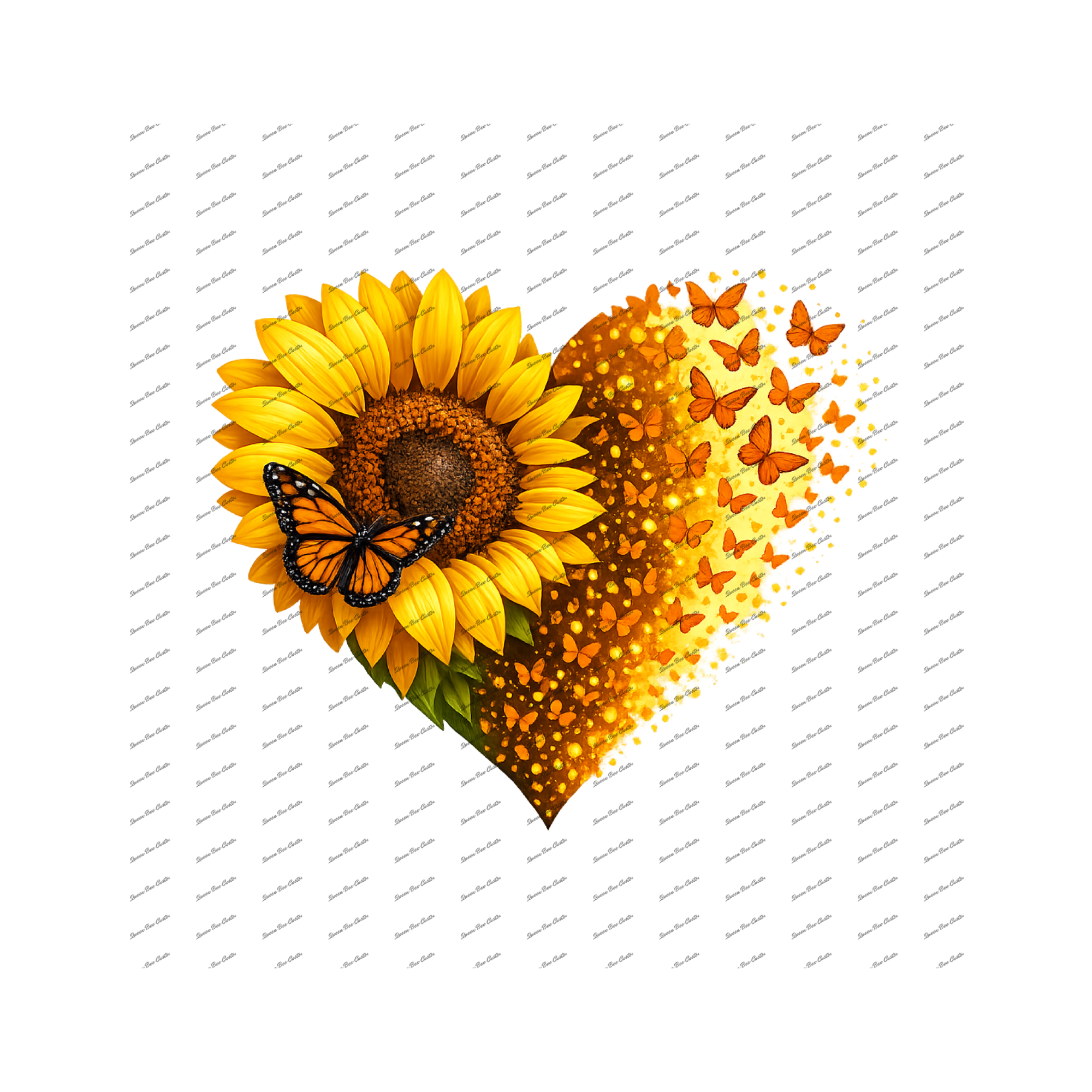 Sunflower Butterfly Heart Print