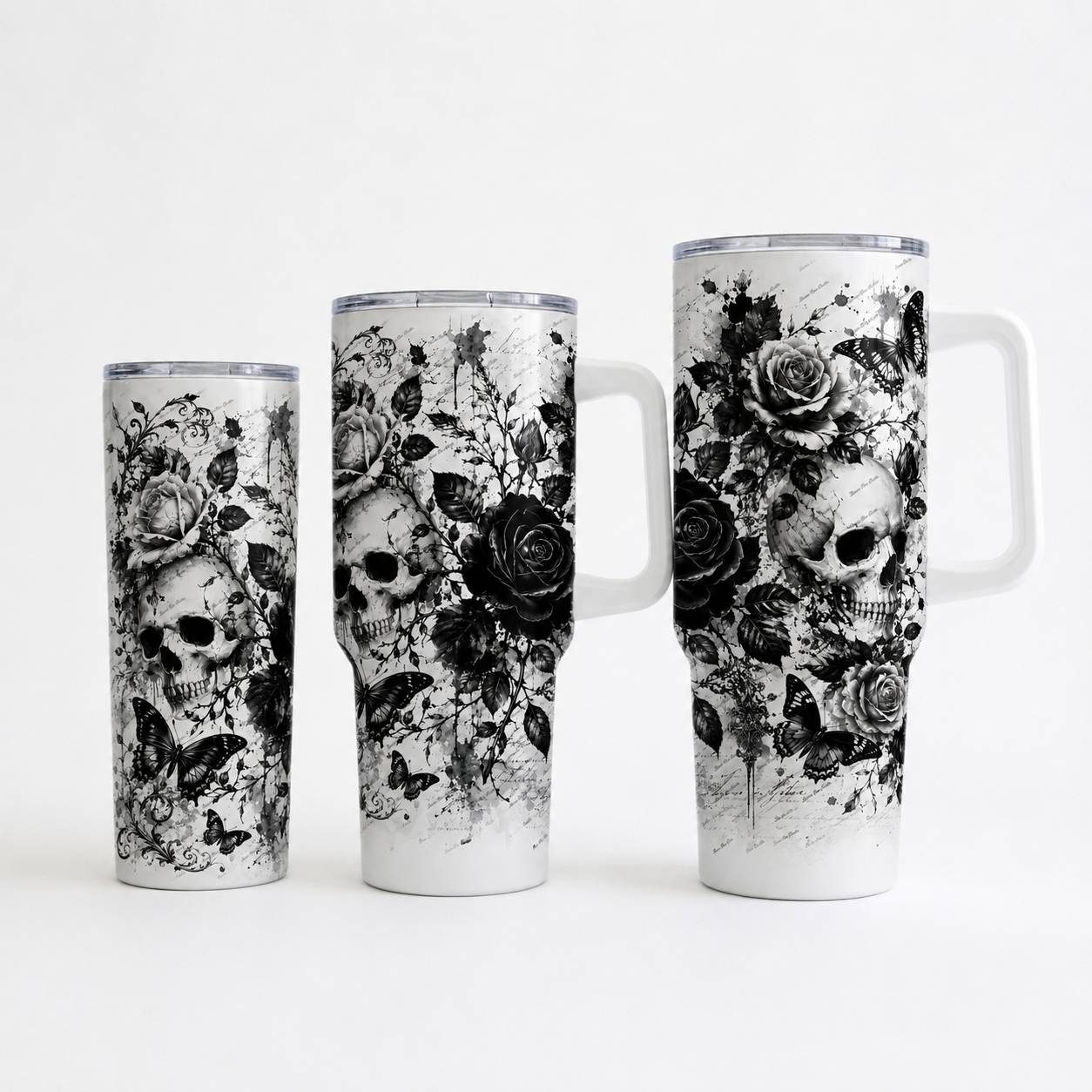 Skull and Black Flower Skinny Tumbler