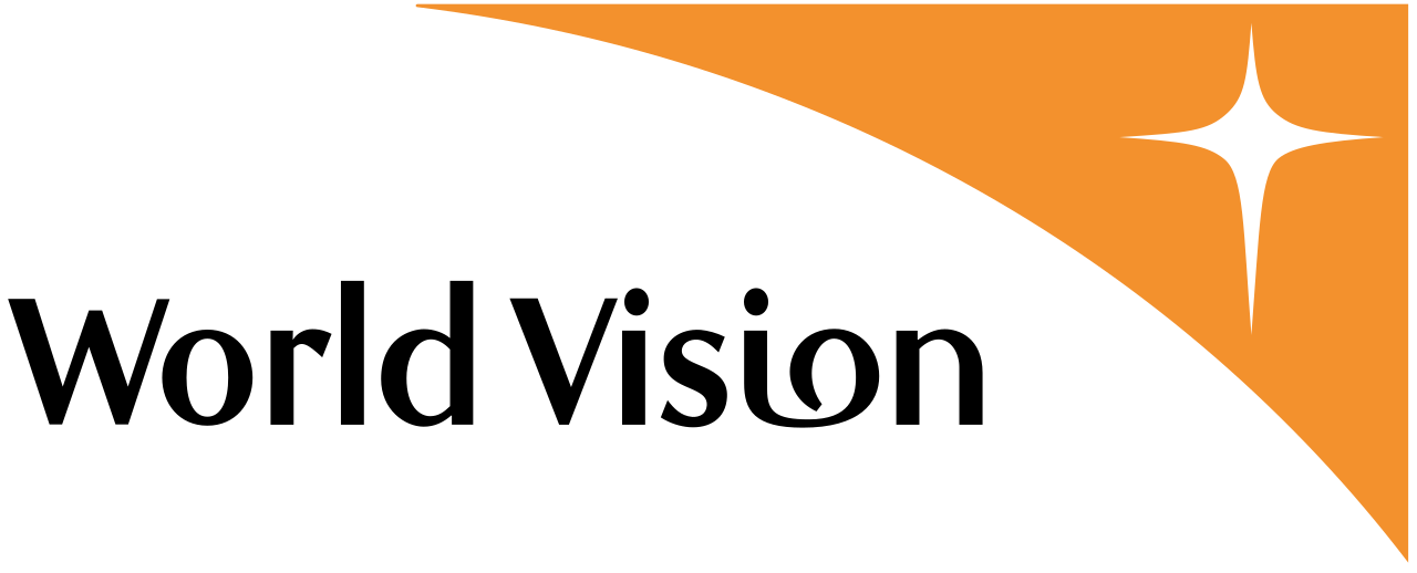 Logo for World Vision, an orange corner with a white star-shaped sparkle and the words World Vision in black text.