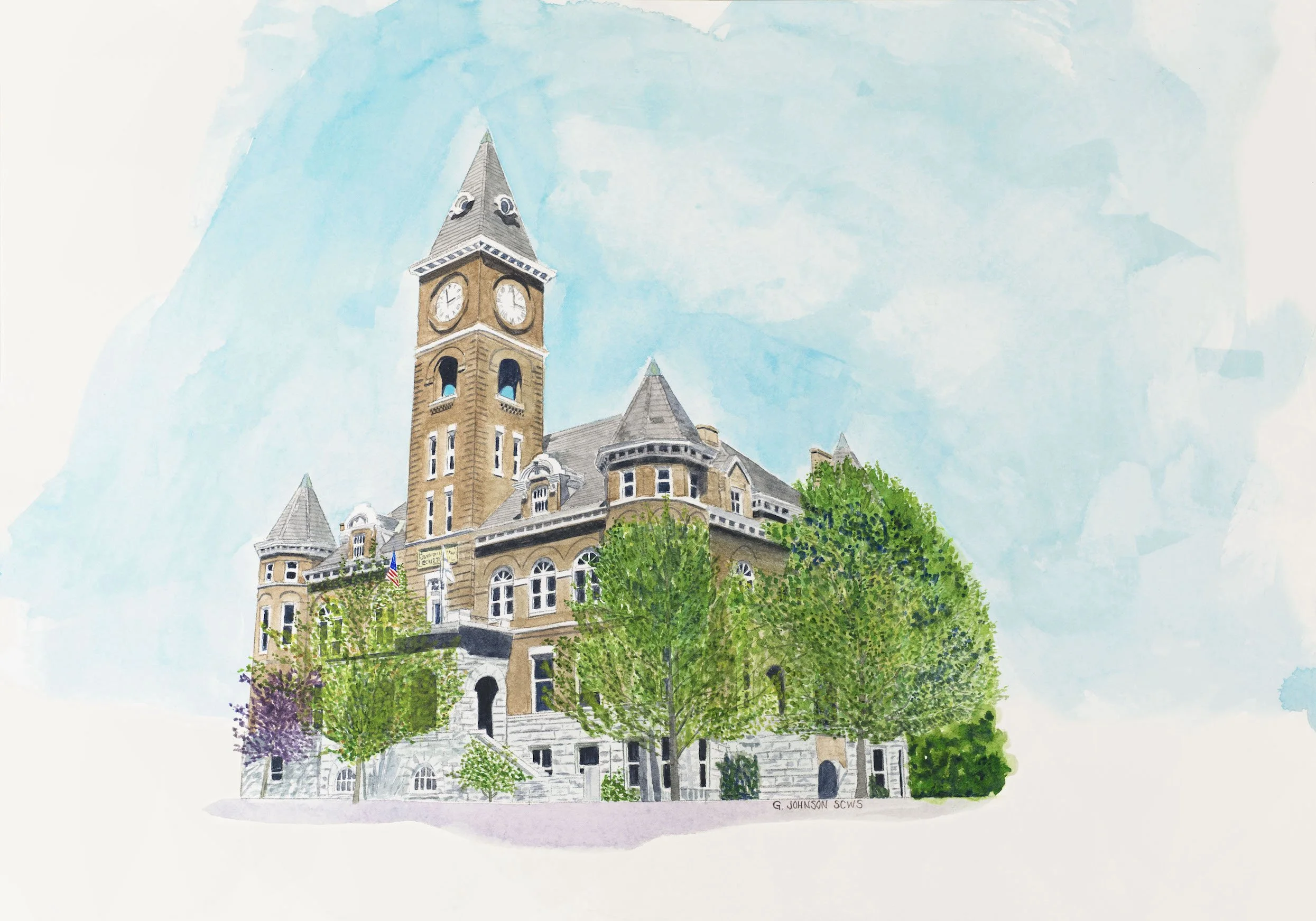 Washington County Courthouse, Original Watercolor on Paper, Size:  14 X 20, Price:  $395, Print on Paper:  $125