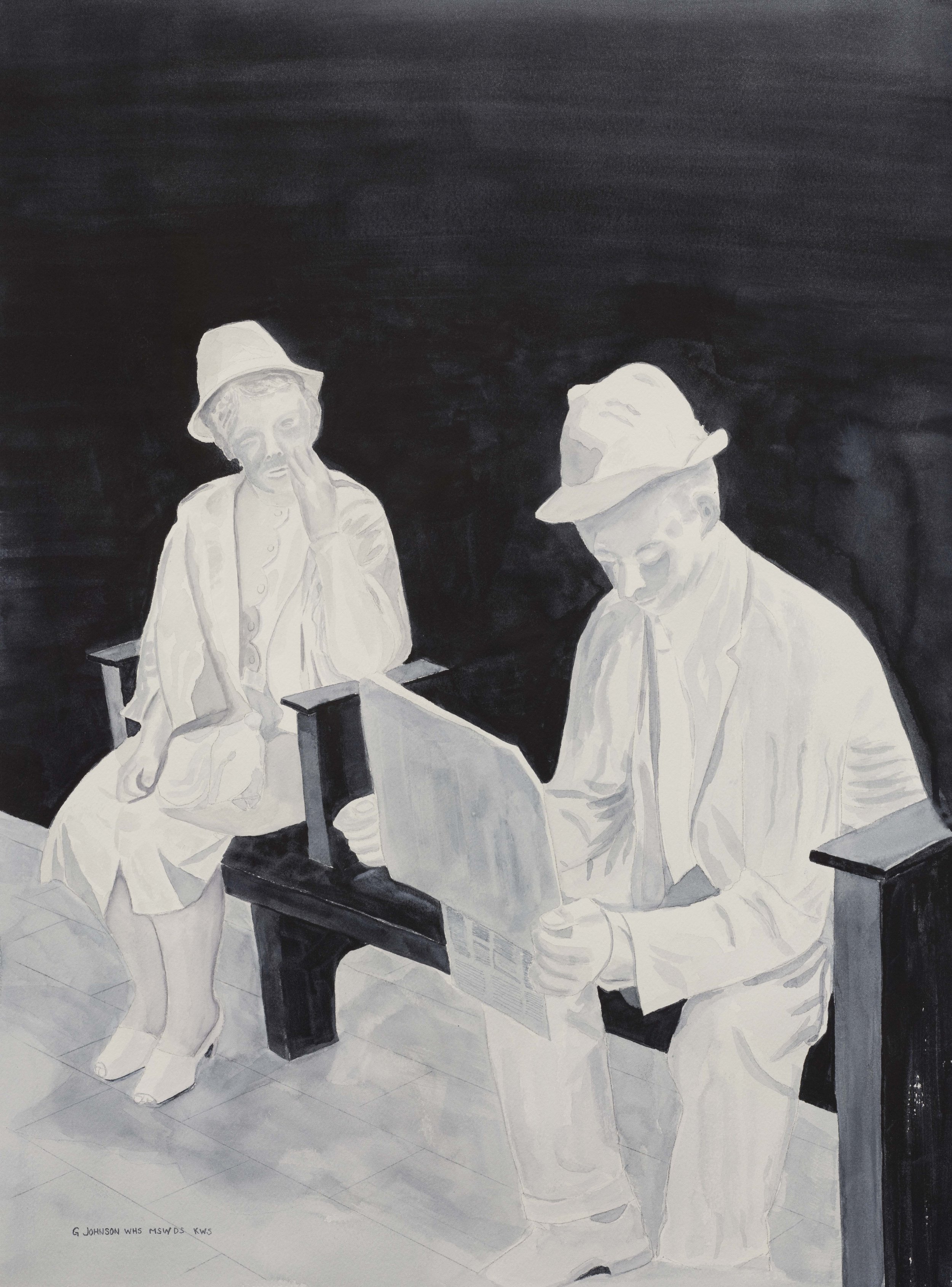 Catching the Last Train, Original Watercolor on Paper, Size:  28 X 20, Price:  $750, Print on Paper:  $125