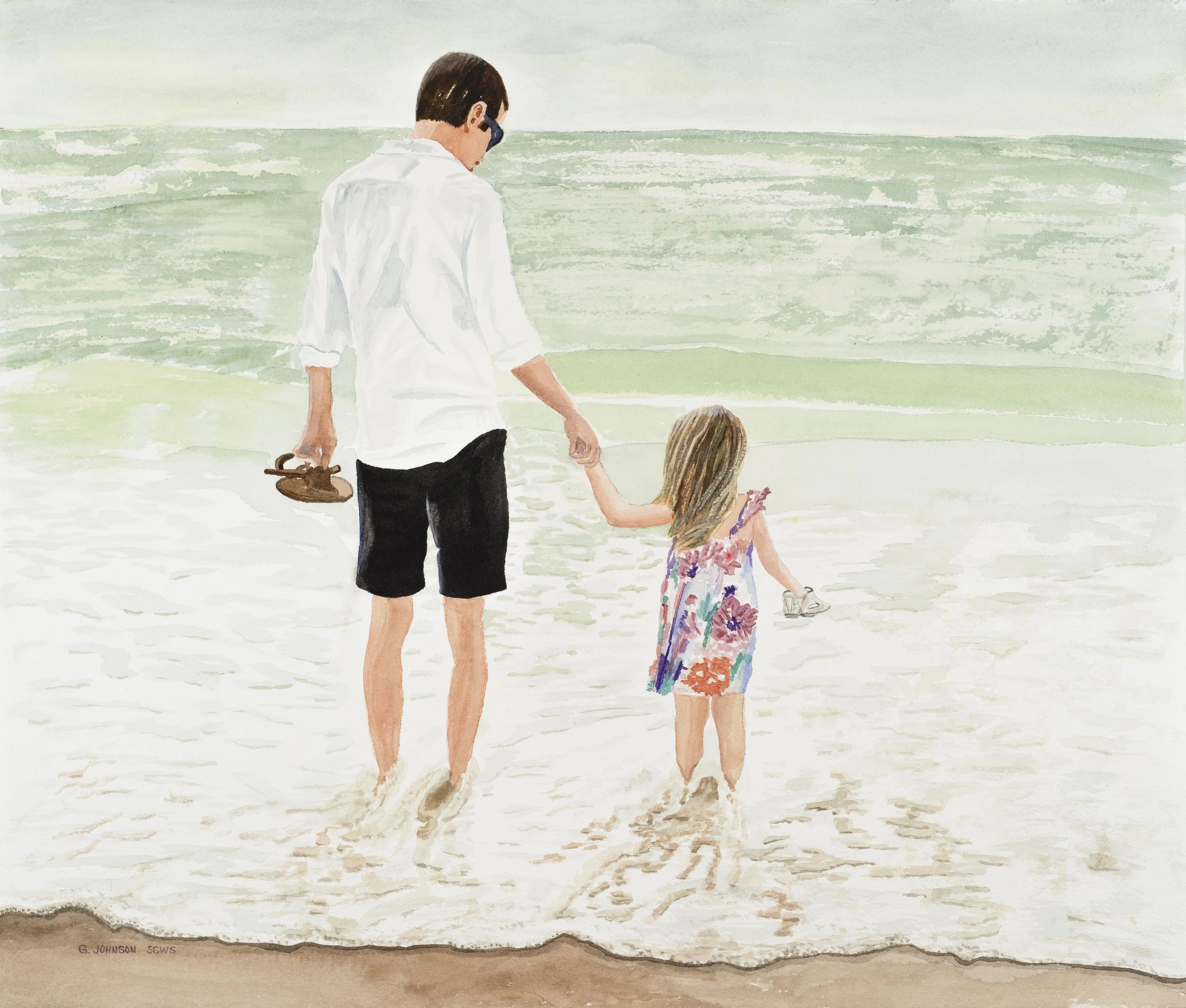 Daddy, Can I?,  Original Watercolor on Paper, Size:  17 X 20, Original SOLD, Inquire about prints.