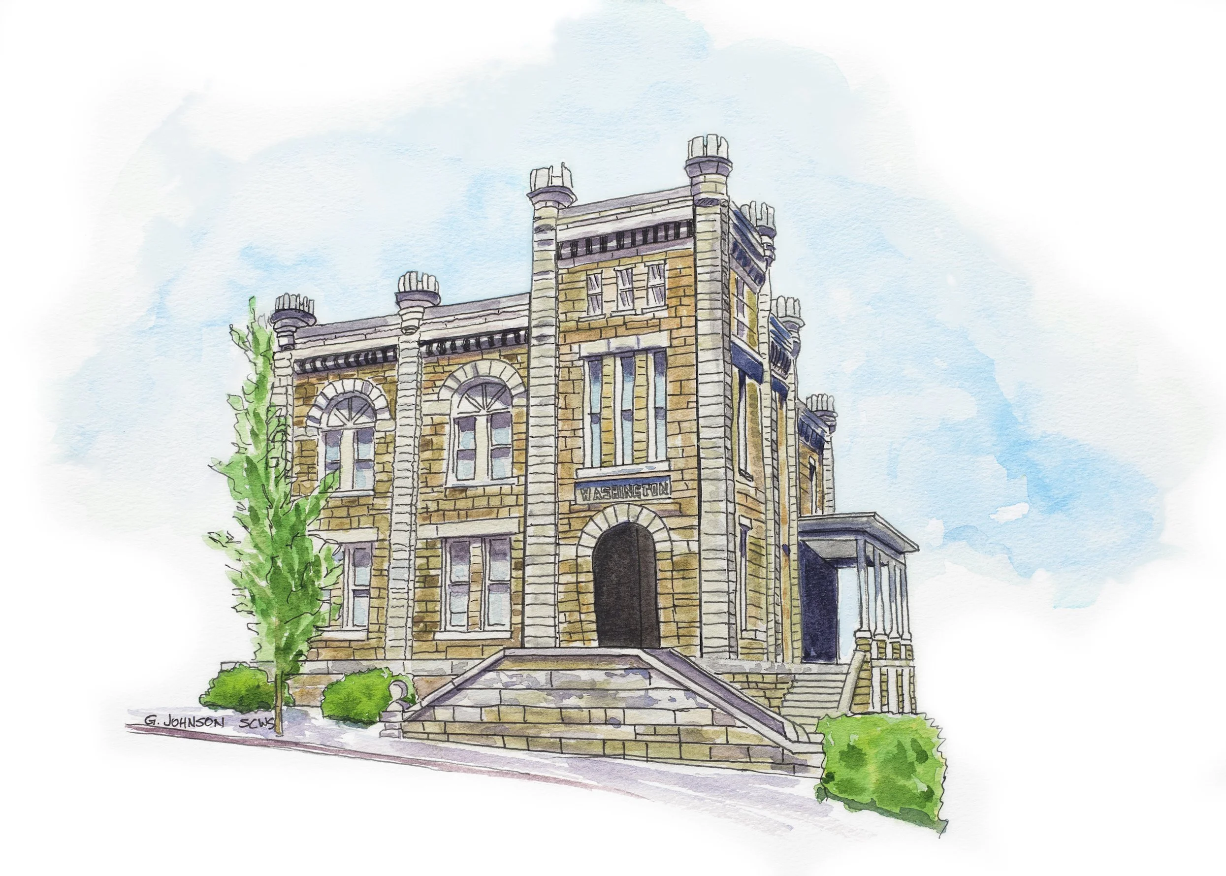 Washington County Jail, Original Watercolor on Paper, Size 10 x 14, Price:  $395, Print on Paper:  $65.