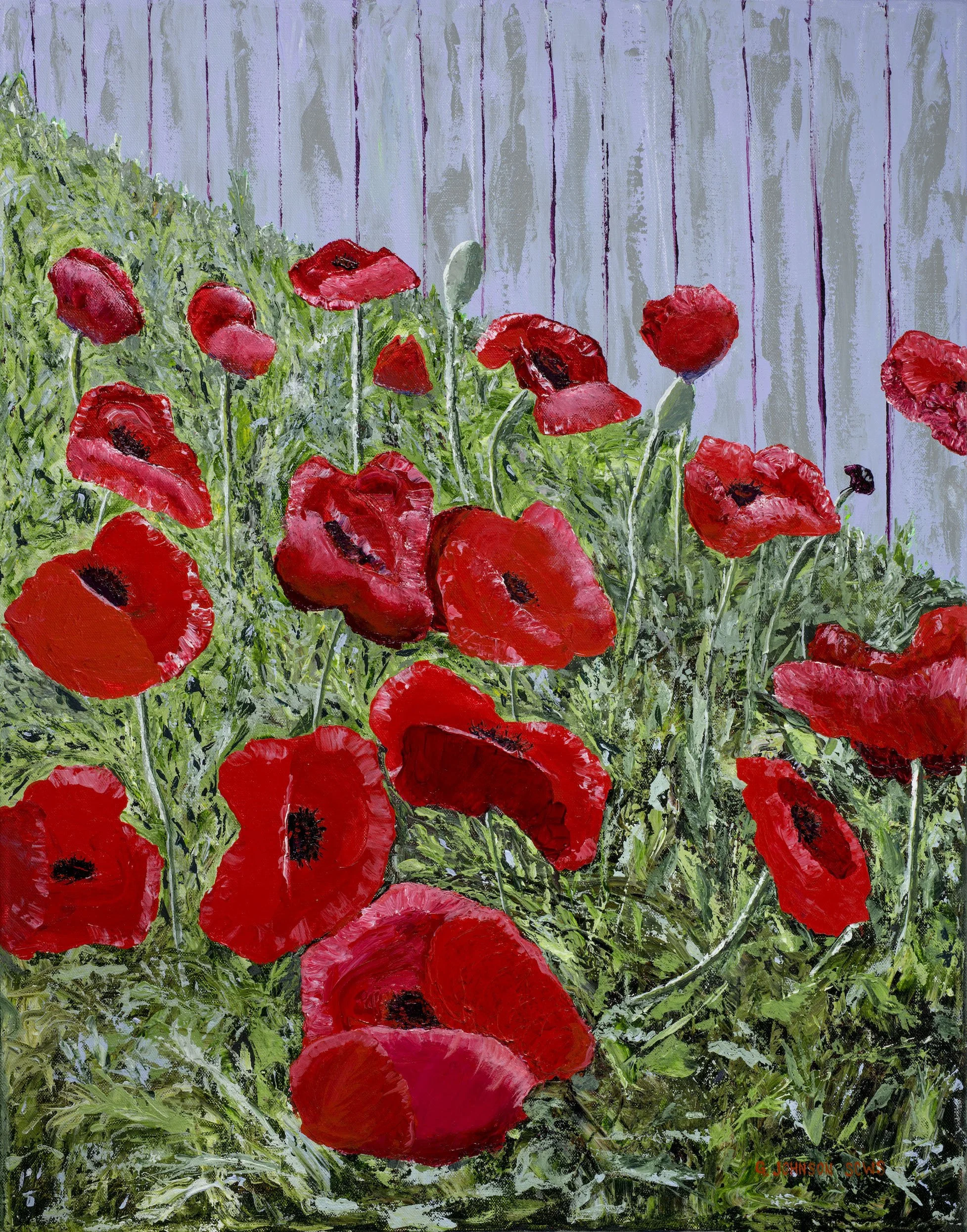 Poppies, Original Acrylic on Canvas, Size:  28 X 22, Price:  $595, Print on Request.