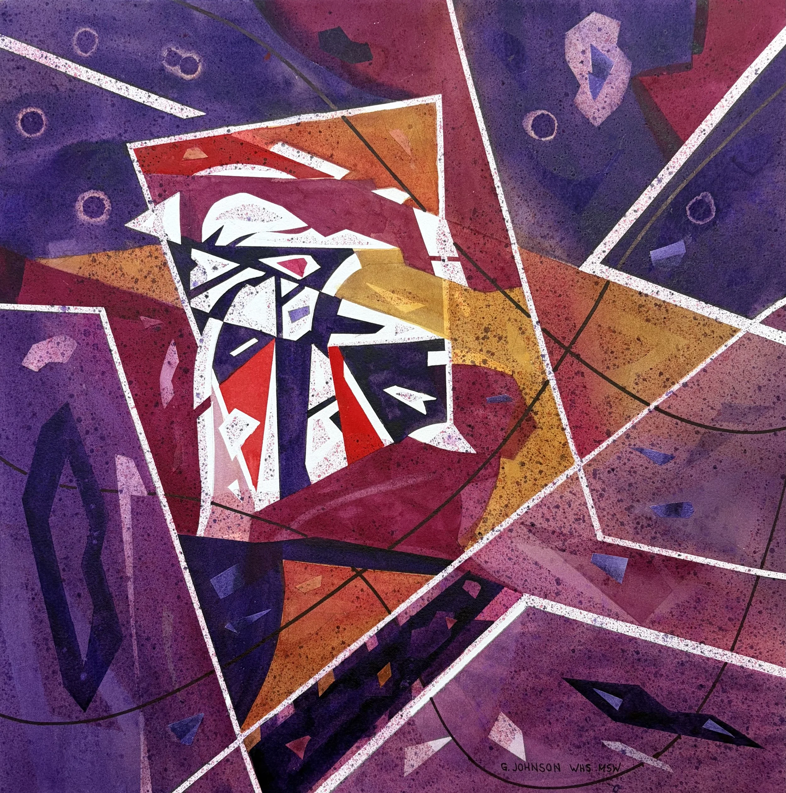 Silent Warrior, Original Watercolor on Paper Stretched over Frame, Size:  16 X 16,  Price:  $750, Print on Paper:  $95