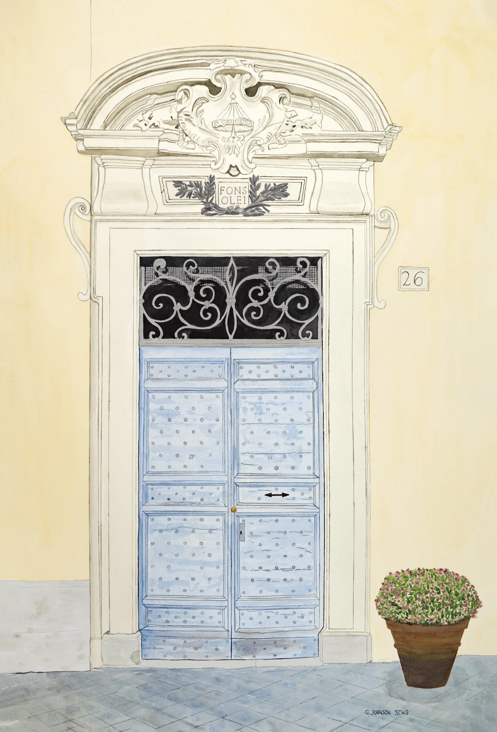 No. 26 Marco Polo Blvd, Original Watercolor on Paper, Size:  31 X 21, Price:  $795, Print on Paper:  $250.  Inquire about smaller prints.