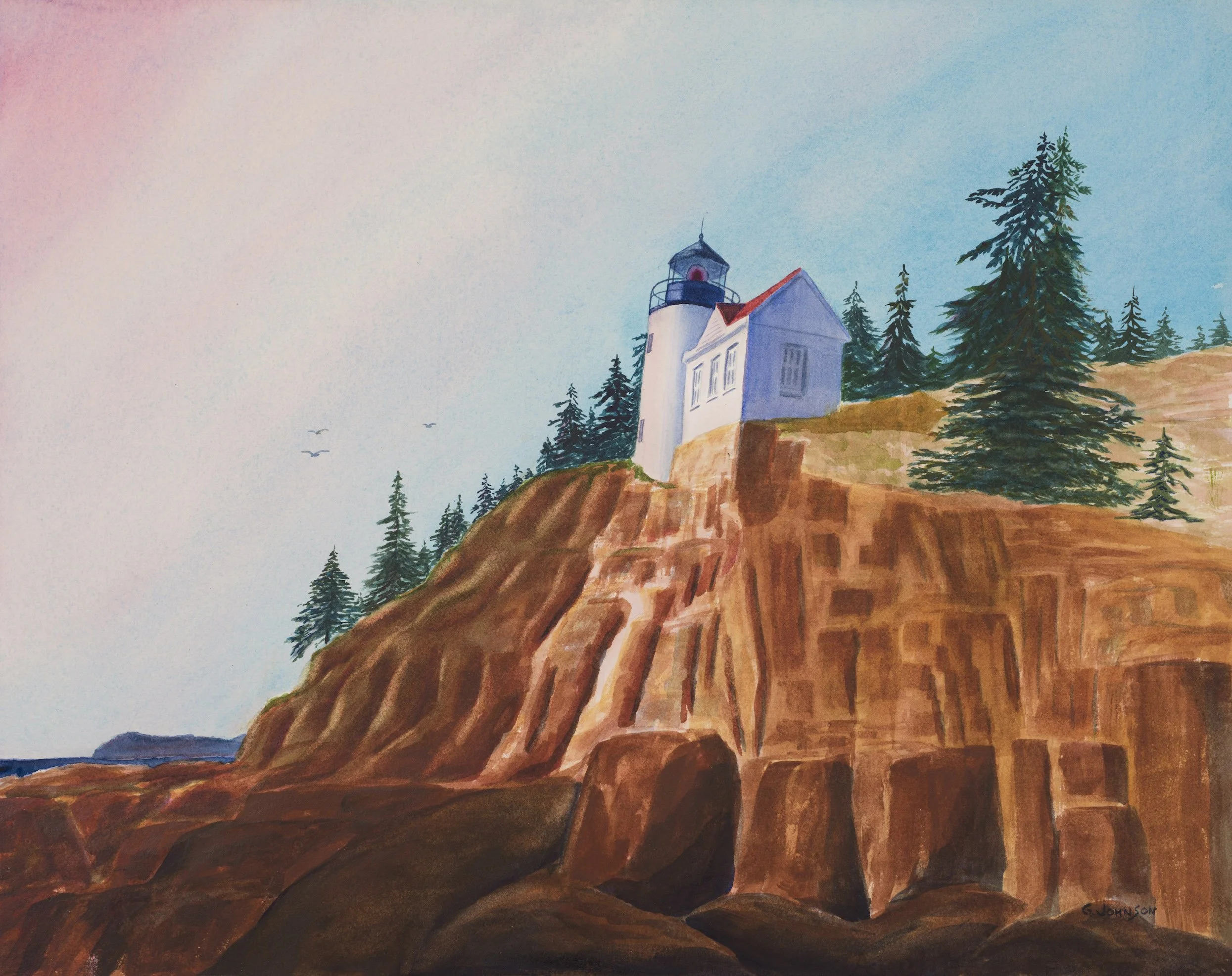 Bass Harbor, ME Lighthouse, Original Watercolor on Paper, Size:  15 X 20, Price:  $750, Print on Paper:  $125