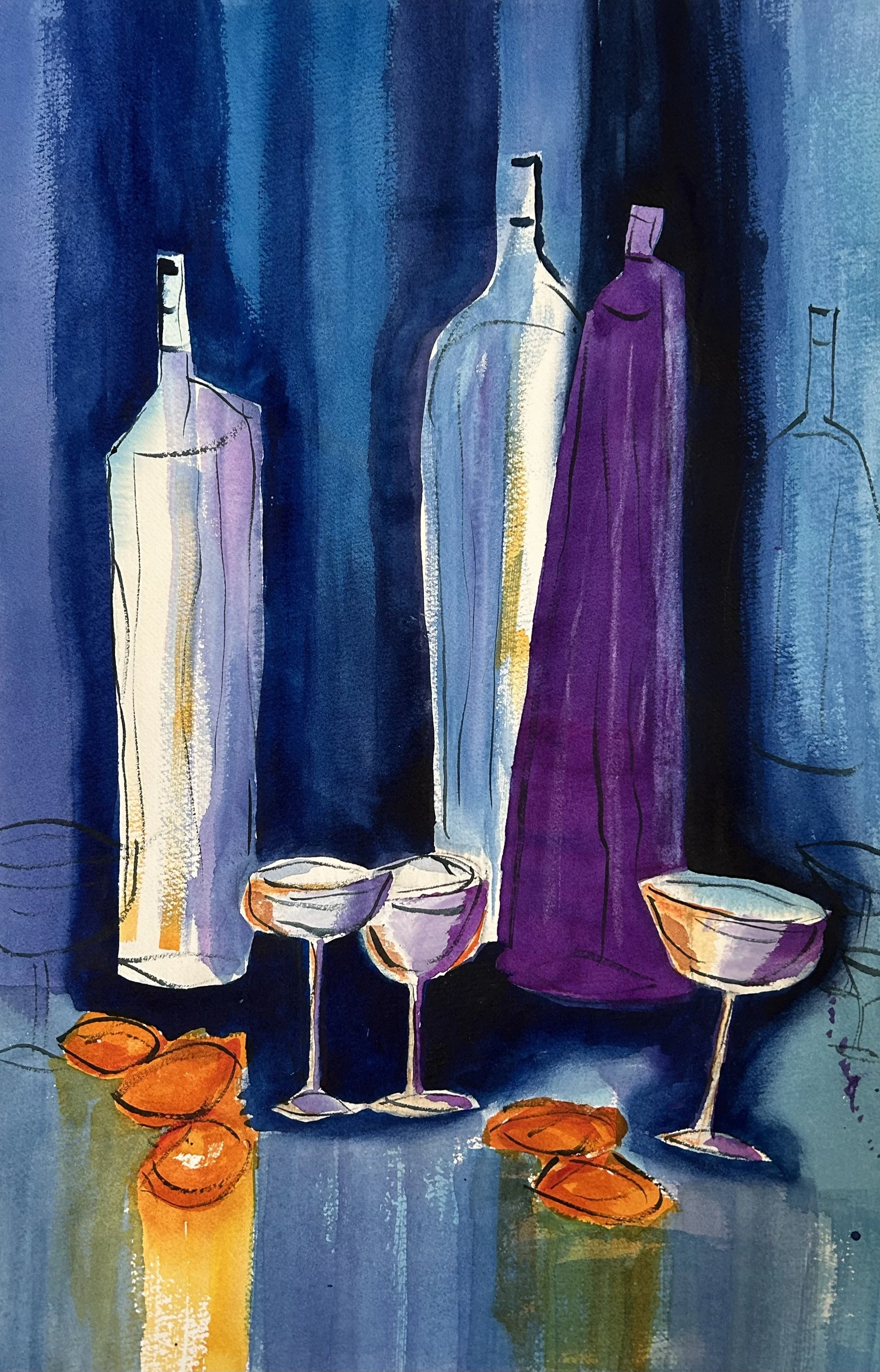 Midnight Toast, Original Watercolor on Paper, Size:  22 x 15, Price:  $750, Print on paper: $150