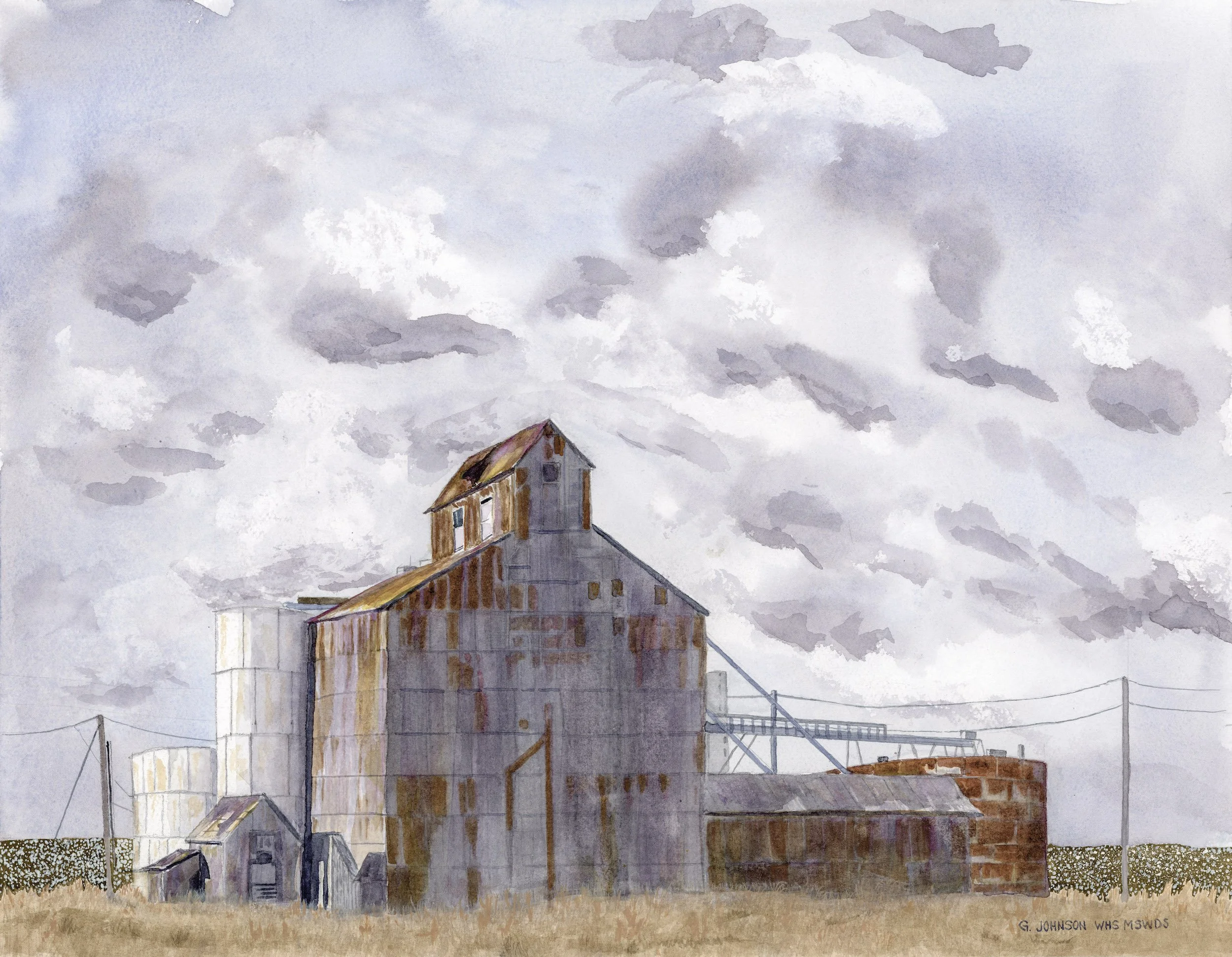 Groom, TX Cotton Gin, Original Watercolor on Paper, Size:  14 X 18, Price:  $750, Print on Paper:  $125