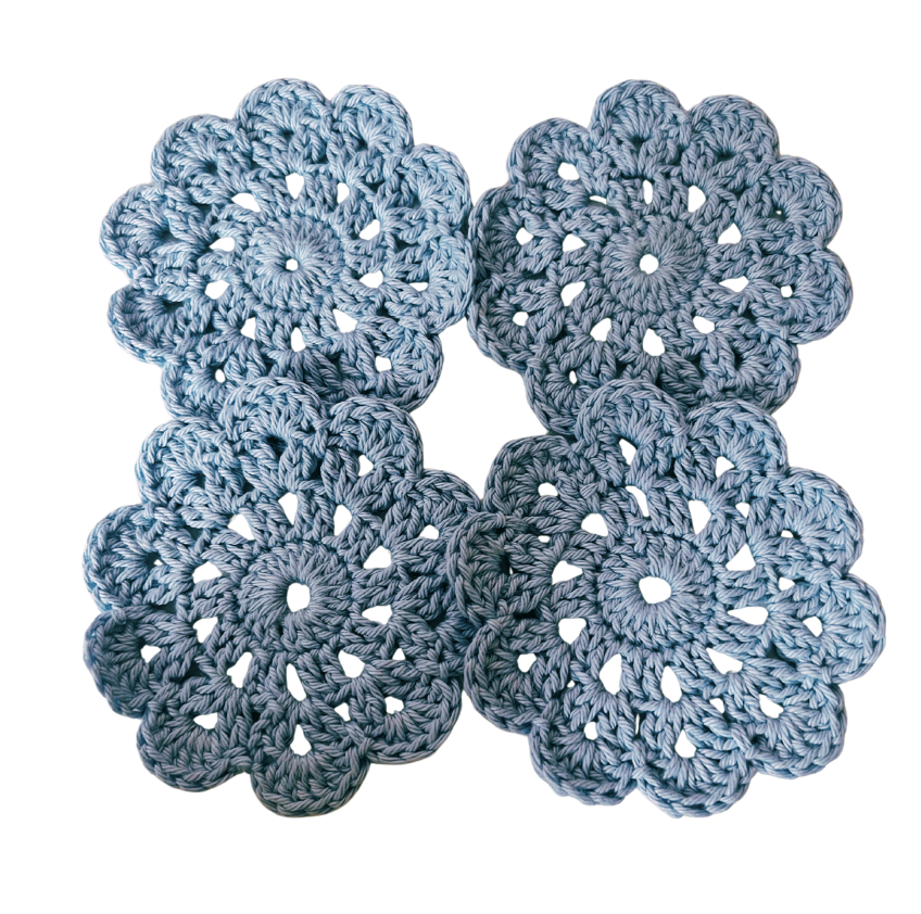Crochet Coasters in Light Blue