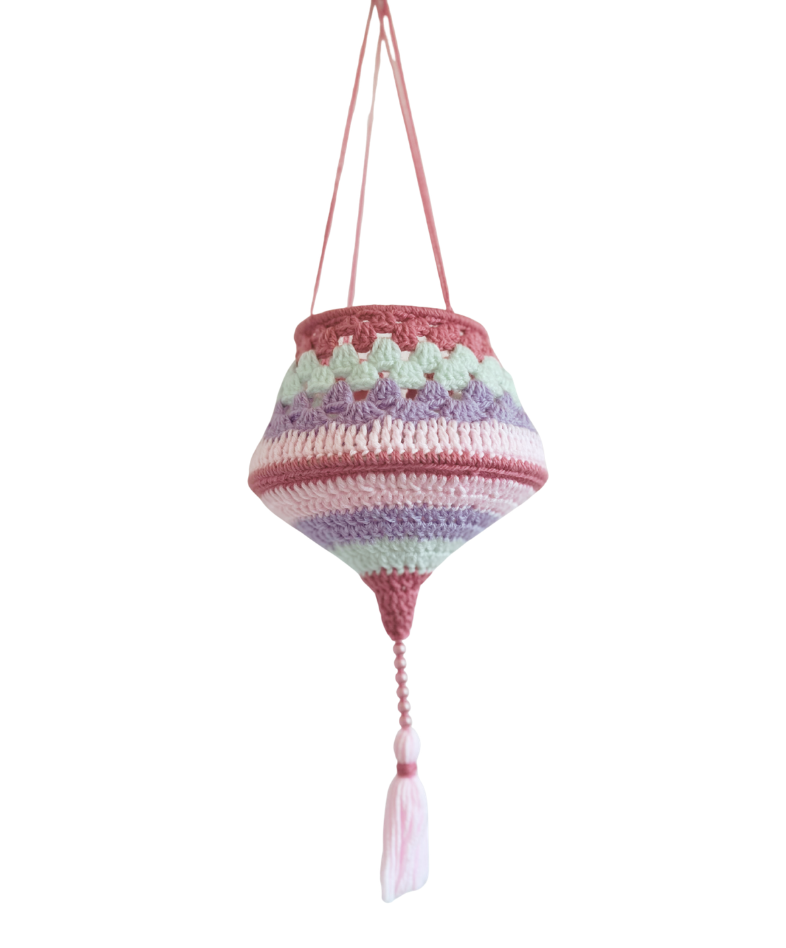 Hand-Crocheted Pink, Purple & Green Hanging Lantern