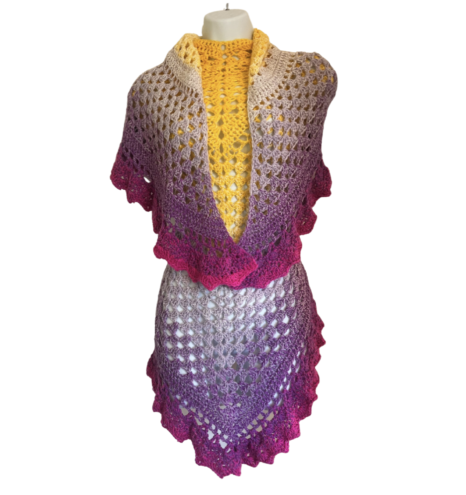 Hand-Crocheted Sunset Ombre Shawl with Alpaca Wool