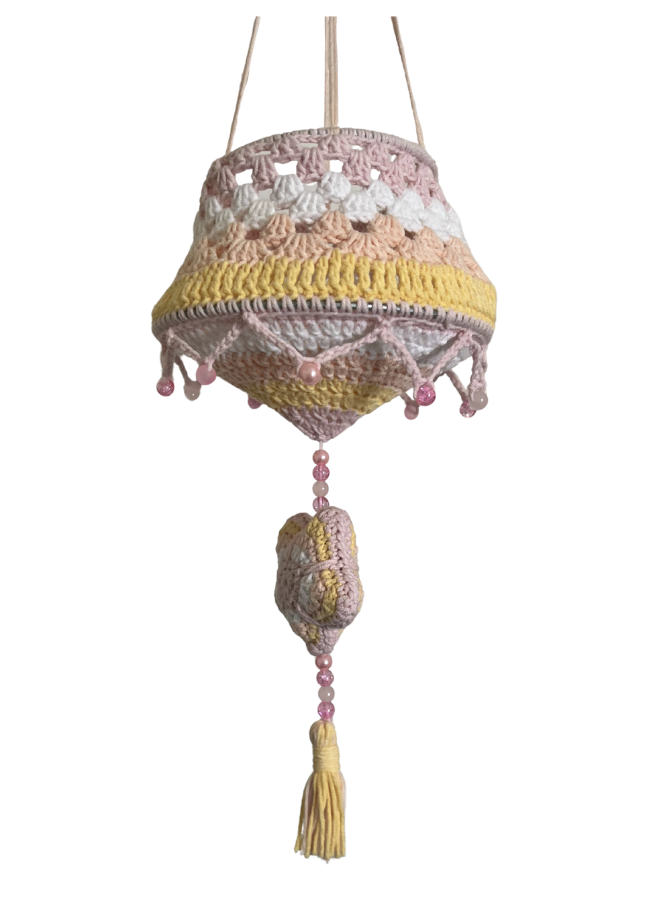 Hand-Crocheted Pink, Yellow & White Flower Hanging Lantern