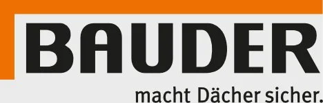 Logo von Bauder mit dem Slogan 'macht Dächer sicher.'
