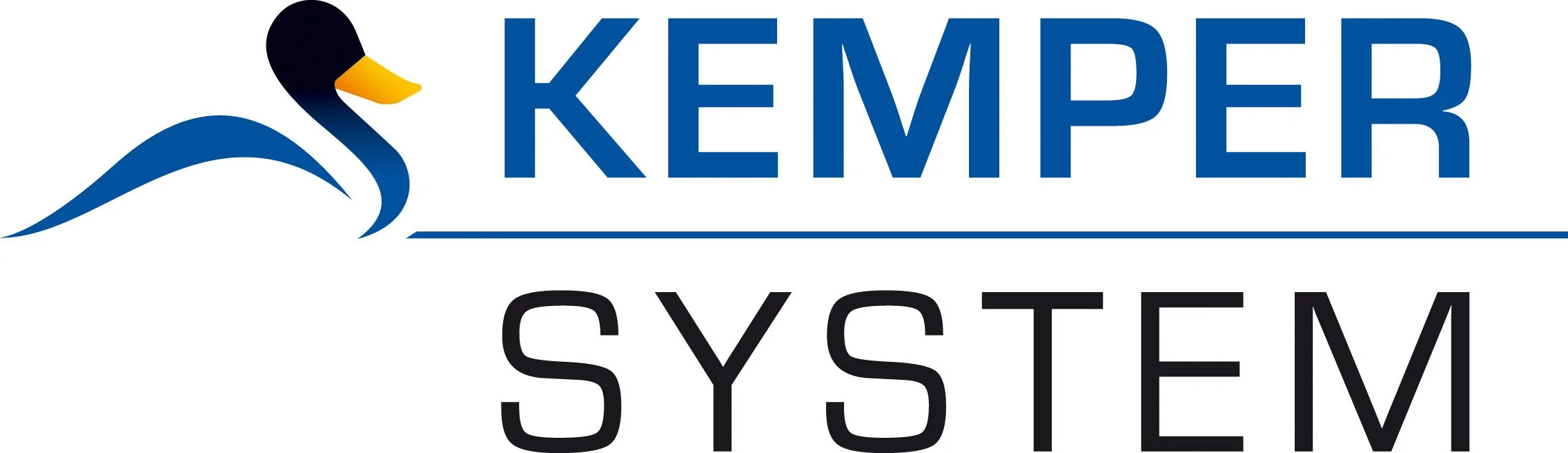 Logo mit einer stilisierten Ente und dem Text 'KEMPER SYSTEM' in blauer Schrift und 'SYSTEM' in schwarzer Schrift darunter.