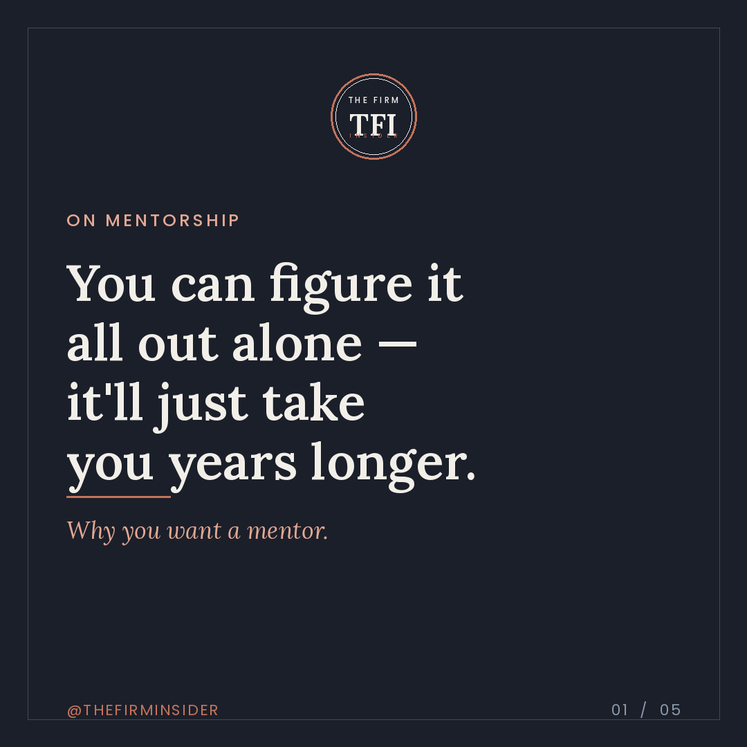 A motivational quote about mentorship on a dark background with the logo of 'The Firm TFI' at the top.