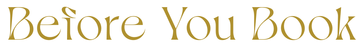 Text that says 'Before You Book' in stylized golden font on a black background.