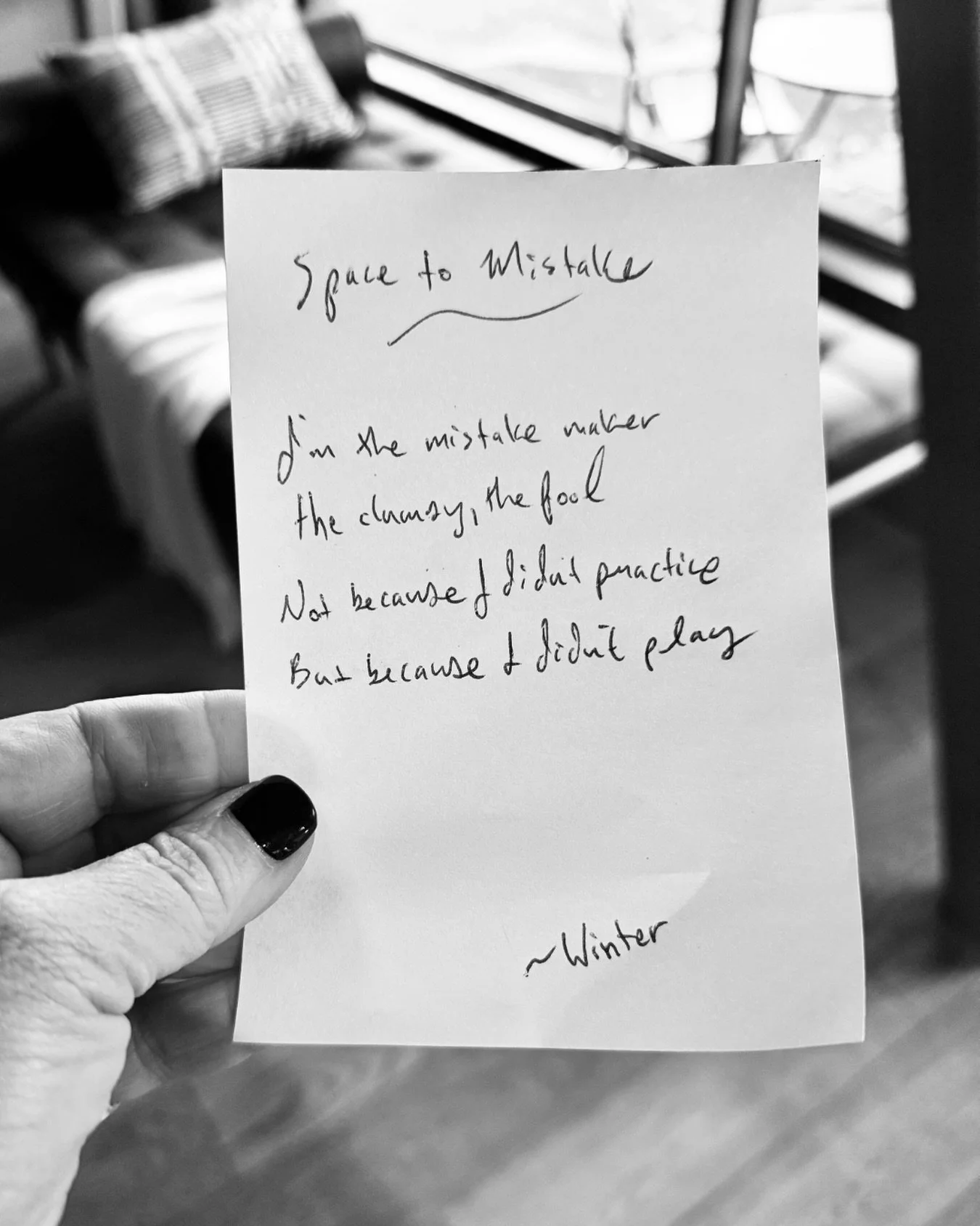 Someone slipped this poem through the door at 521, and it started something.

We asked for more. Sonoma answered.

&ldquo;Space to Mistake&rdquo; feels like a good place to start.

We want Industry to be a place where you can try something, find some