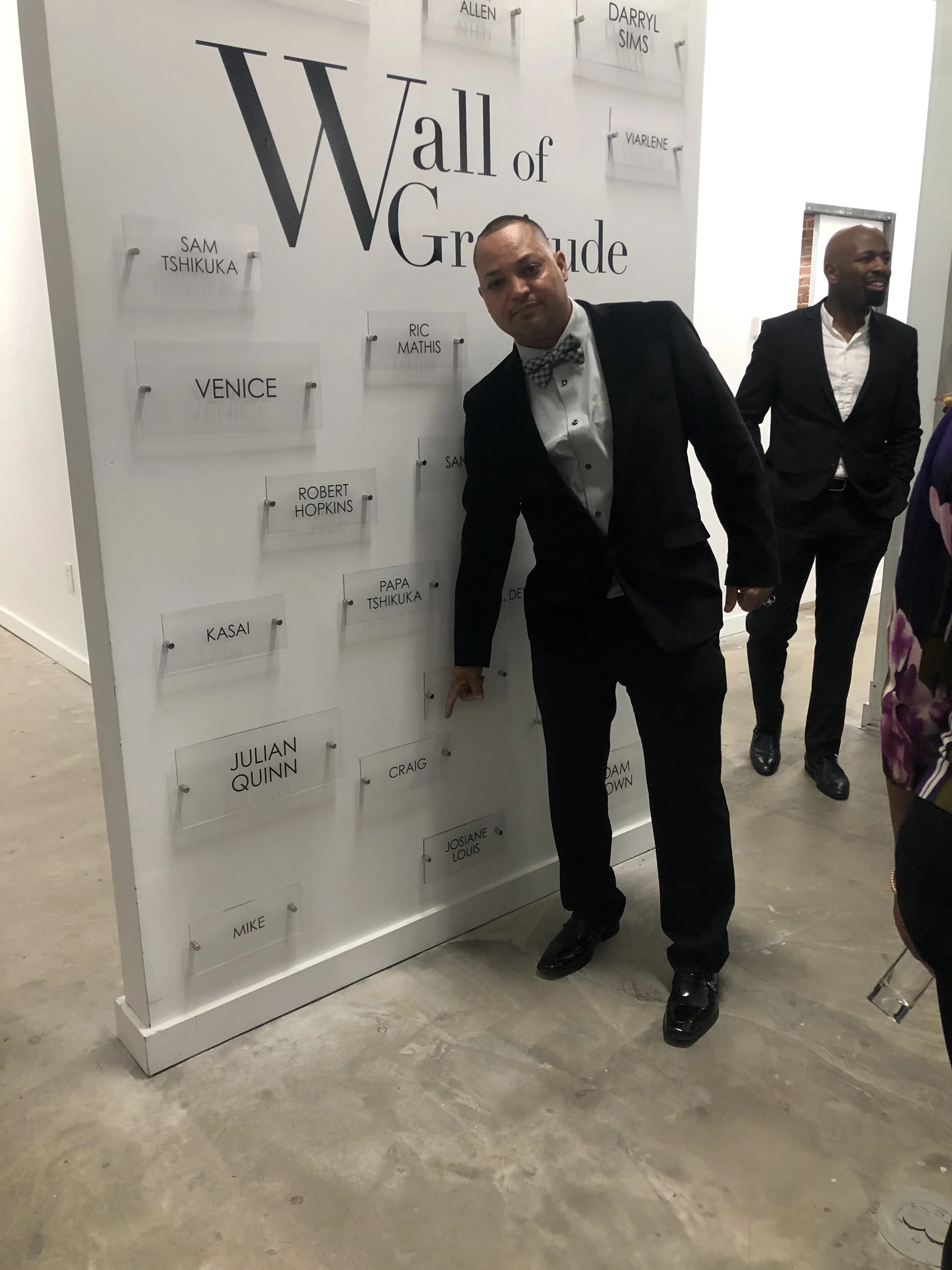 A whiteboard titled 'Wall of Gratitude' with names tagged on it. of Craig Render from ATL Basement Solutions and ATL Contracting. The client showing appreciation for their excellent service. and great prices in ATLANTA GA.