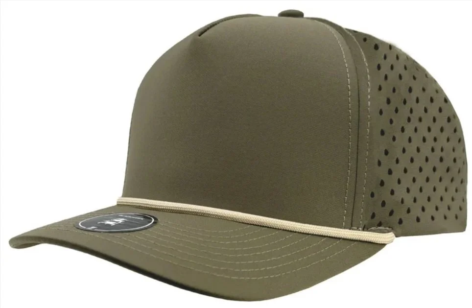 Dark Olive- Khaki rope- Zapped Headwear BLACKHAWK R+ 5-Panel Rope Snapback Hat
