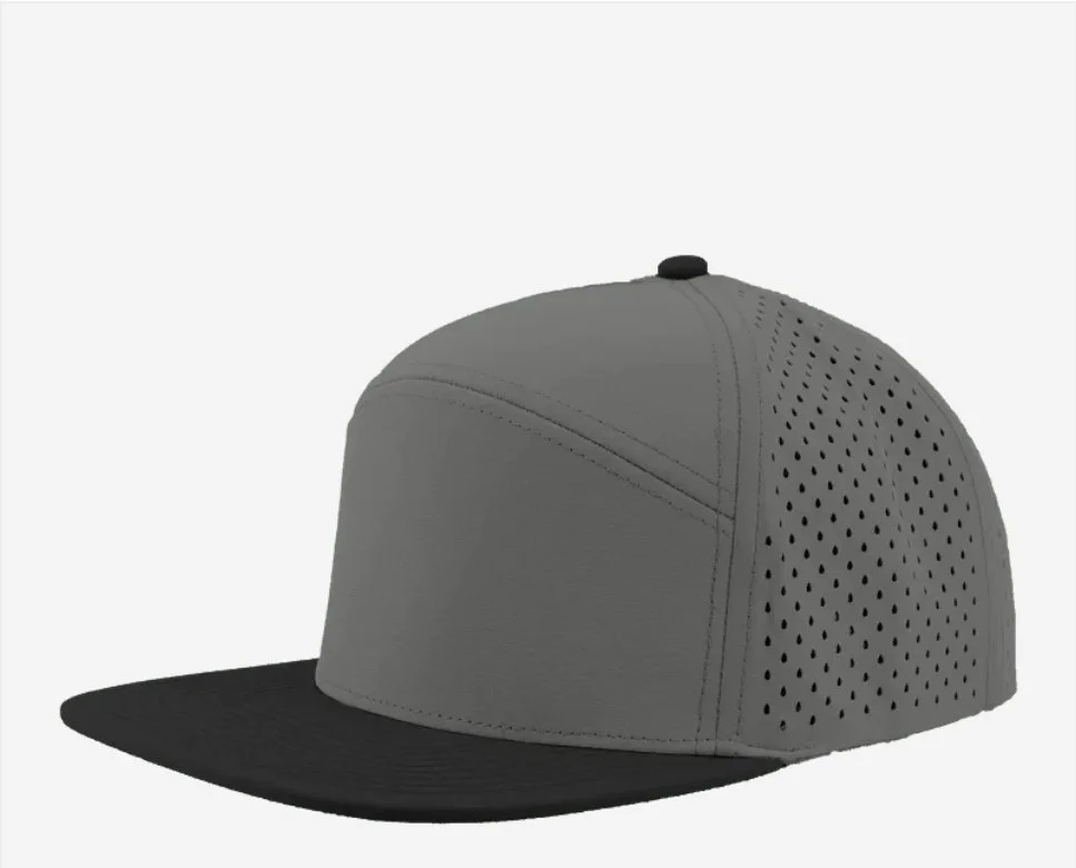 Black Bill- Zapped Headwear OSPREY 7-Panel Snapback Hat- Grey