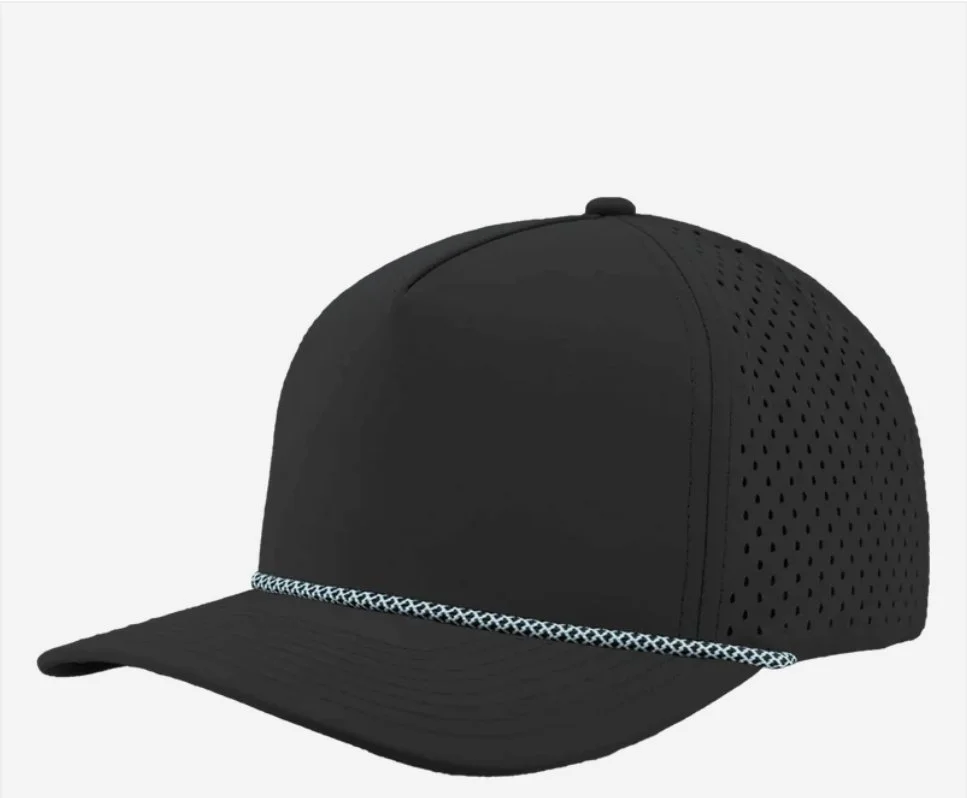 Black- Light Blue Chainlink Rope- Zapped Headwear BLACKHAWK R+ 5-Panel Rope Snapback Hat