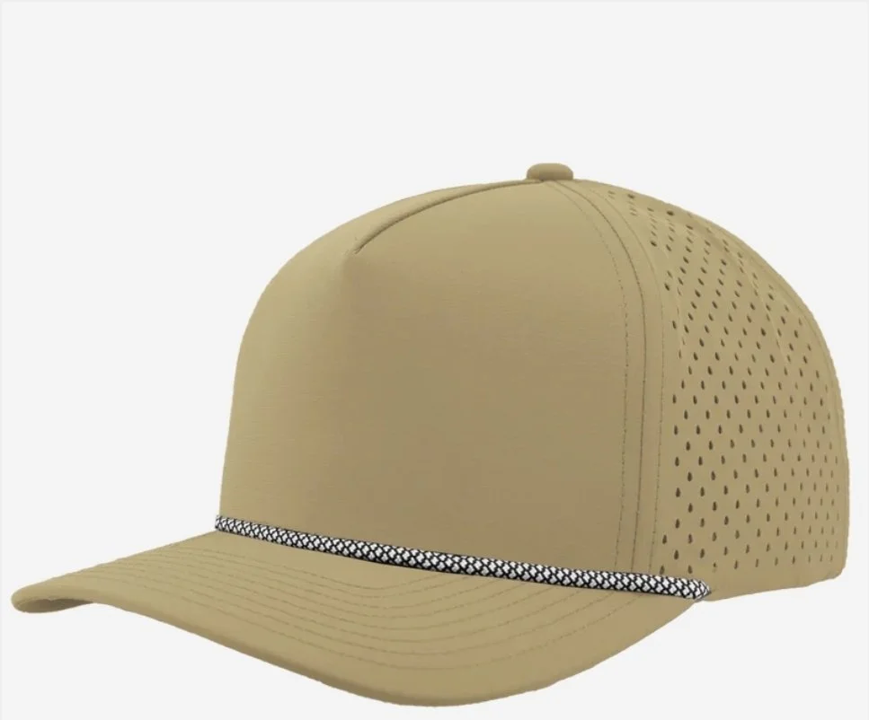 Khaki- White Chainlink Rope- Zapped Headwear BLACKHAWK R+ 5-Panel Rope Snapback Hat