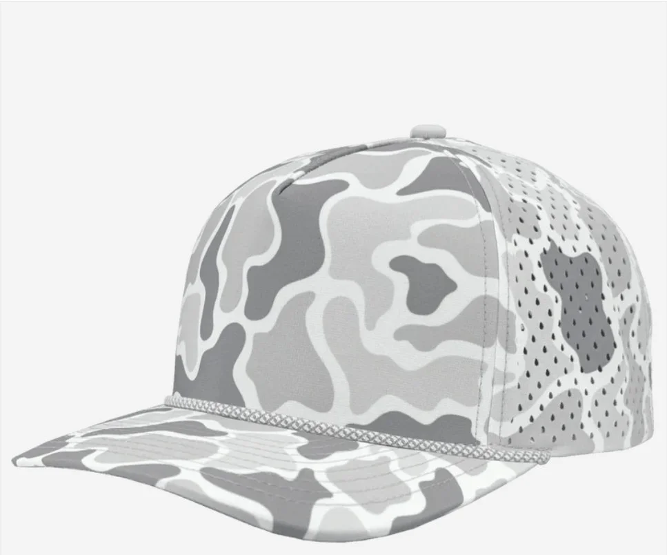 Old School Snow Camo- Grey Chainlink Rope- Zapped Headwear BLACKHAWK R+ 5-Panel Rope Snapback Hat