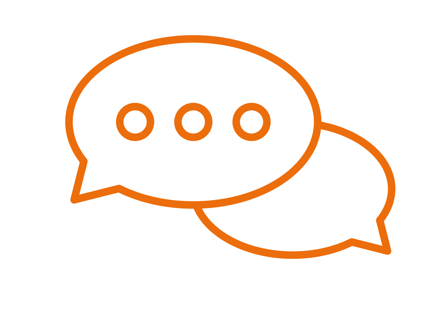 Two orange outlined speech bubbles overlapping, with the top speech bubble containing three small circles indicating text or conversation.