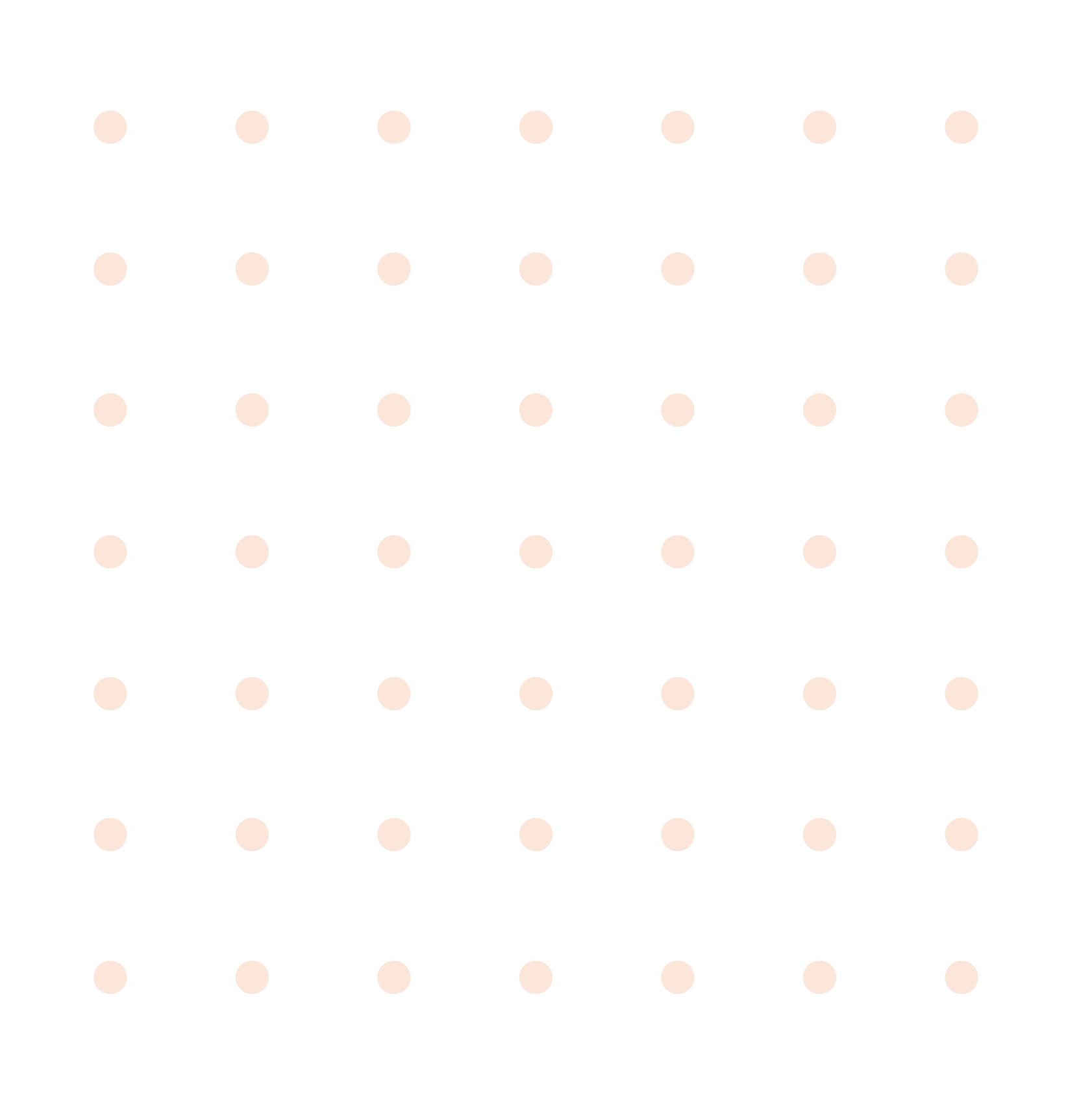 A black background with ten rows of evenly spaced, light pink circular dots arranged in a 5 by 10 grid pattern.